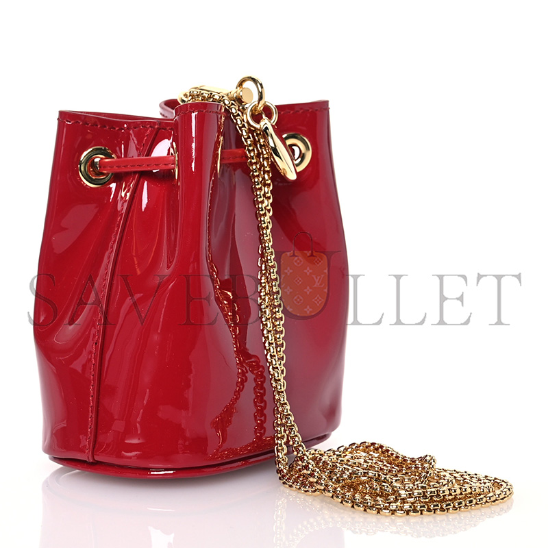 Pra*a vernice metal triangle logo mini drawcord pouch shoulder bag cherry 1nr016 (9.5*9*6cm)